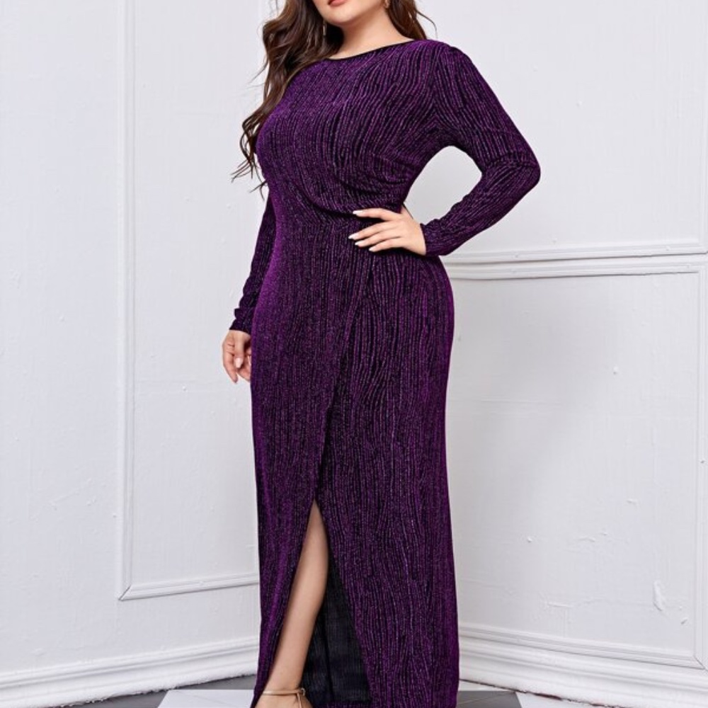 Plus Wrap Hem Glitter Dress